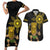 Hawaii and Philippines Together Couples Matching Short Sleeve Bodycon Dress and Hawaiian Shirt Warrior Tiki Mask and Filipino Sun Polynesian Style