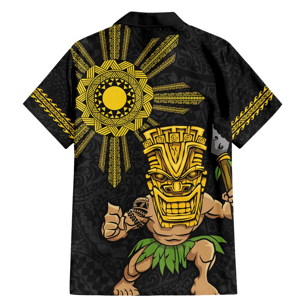 Hawaii and Philippines Together Family Matching Long Sleeve Bodycon Dress and Hawaiian Shirt Warrior Tiki Mask and Filipino Sun Polynesian Style