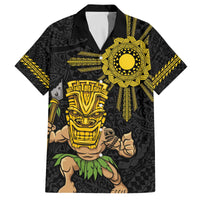 Hawaii and Philippines Together Family Matching Off The Shoulder Long Sleeve Dress and Hawaiian Shirt Warrior Tiki Mask and Filipino Sun Polynesian Style
