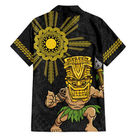 Hawaii and Philippines Together Family Matching Short Sleeve Bodycon Dress and Hawaiian Shirt Warrior Tiki Mask and Filipino Sun Polynesian Style