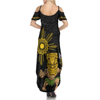 Hawaii and Philippines Together Family Matching Summer Maxi Dress and Hawaiian Shirt Warrior Tiki Mask and Filipino Sun Polynesian Style