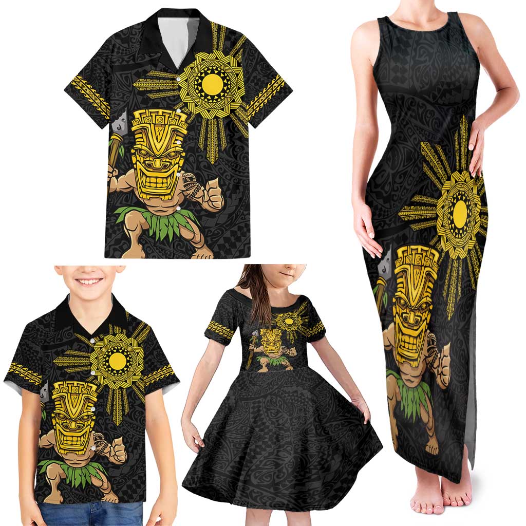 Hawaii and Philippines Together Family Matching Tank Maxi Dress and Hawaiian Shirt Warrior Tiki Mask and Filipino Sun Polynesian Style