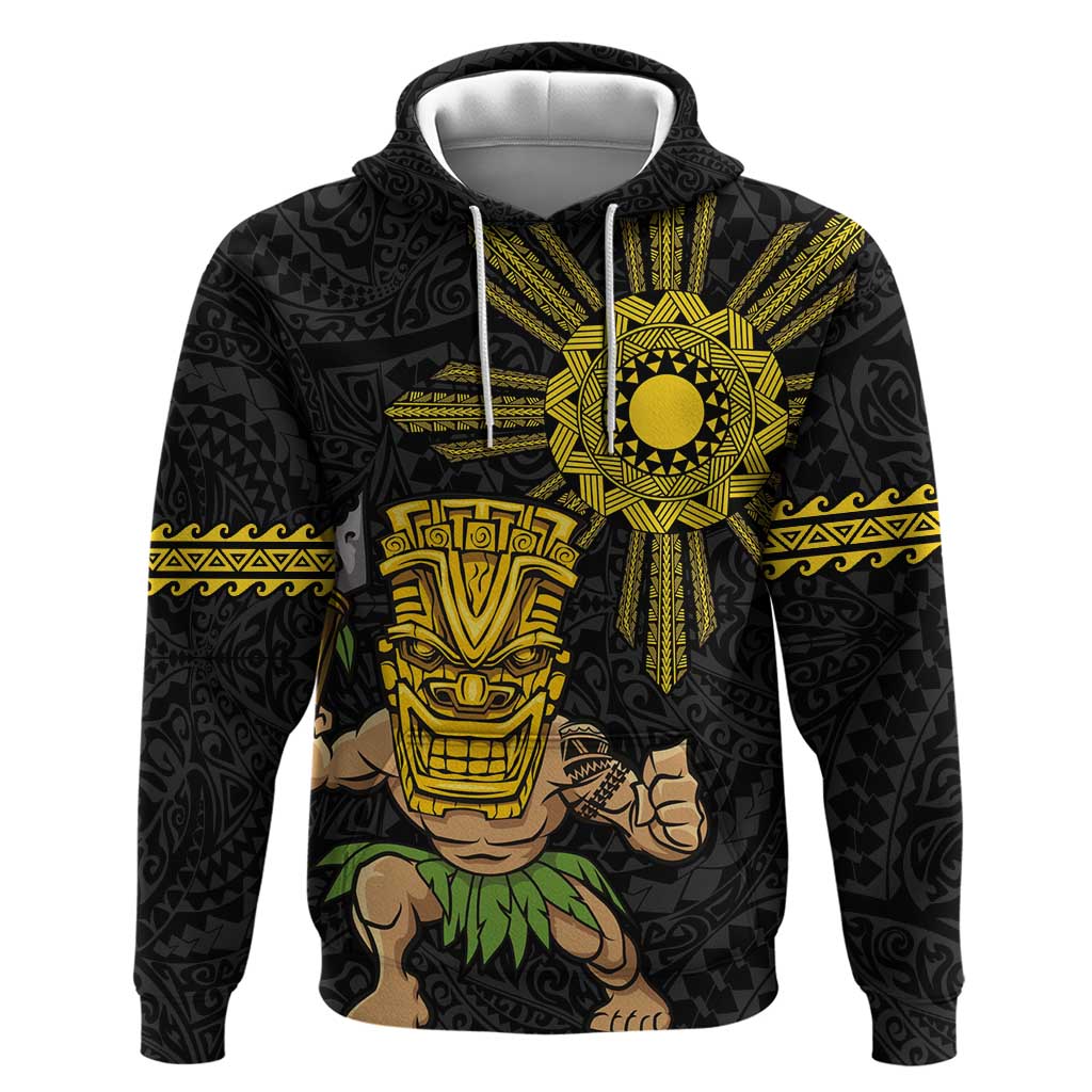 Hawaii and Philippines Together Hoodie Warrior Tiki Mask and Filipino Sun Polynesian Style