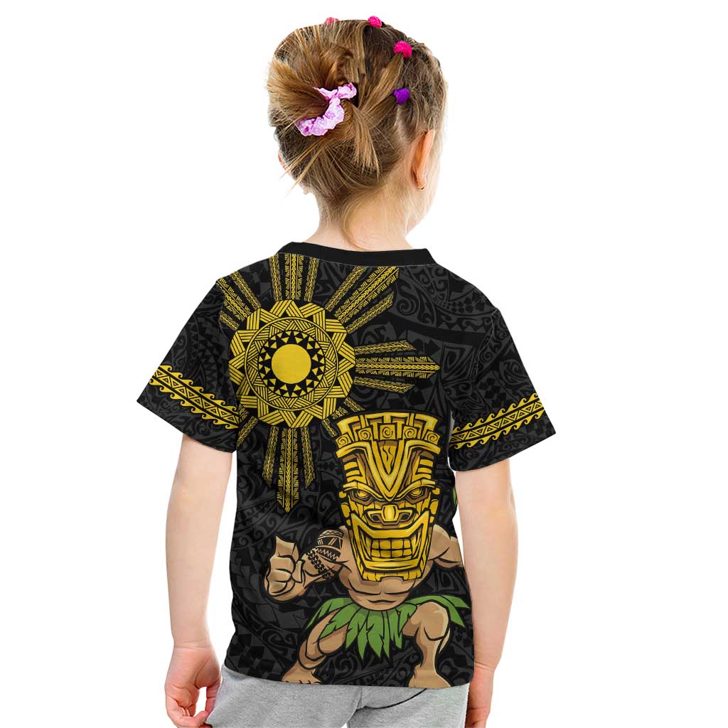Hawaii and Philippines Together Kid T Shirt Warrior Tiki Mask and Filipino Sun Polynesian Style