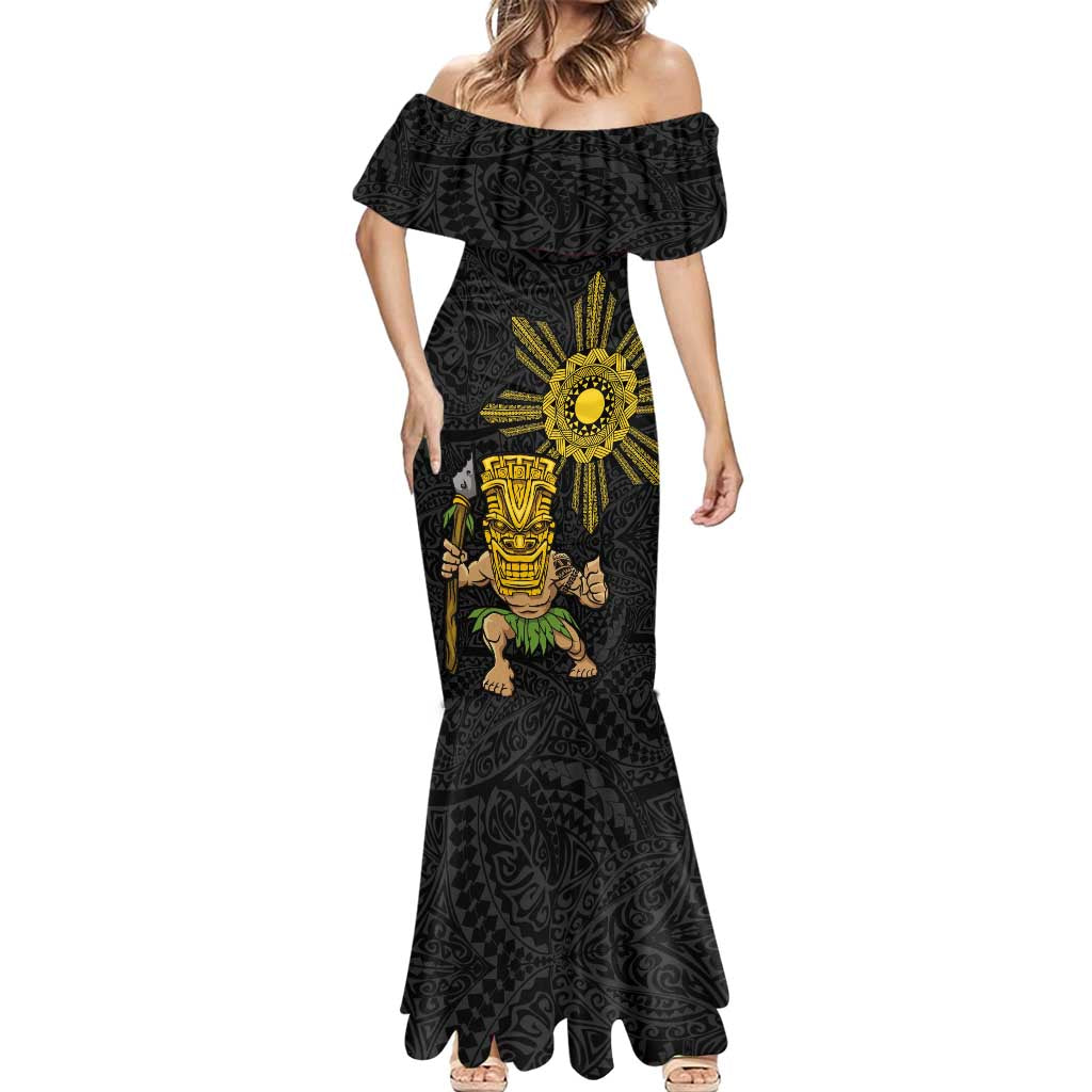 Hawaii and Philippines Together Mermaid Dress Warrior Tiki Mask and Filipino Sun Polynesian Style