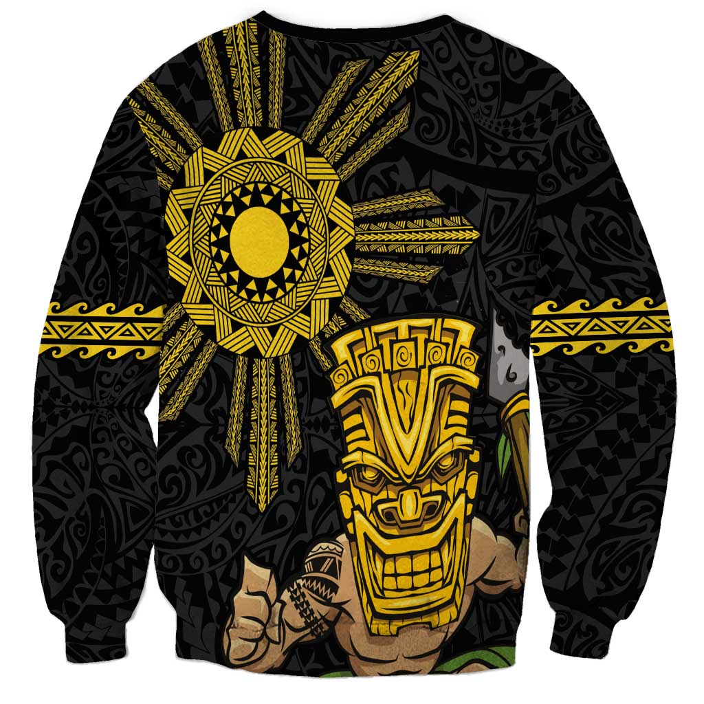 Hawaii and Philippines Together Sweatshirt Warrior Tiki Mask and Filipino Sun Polynesian Style