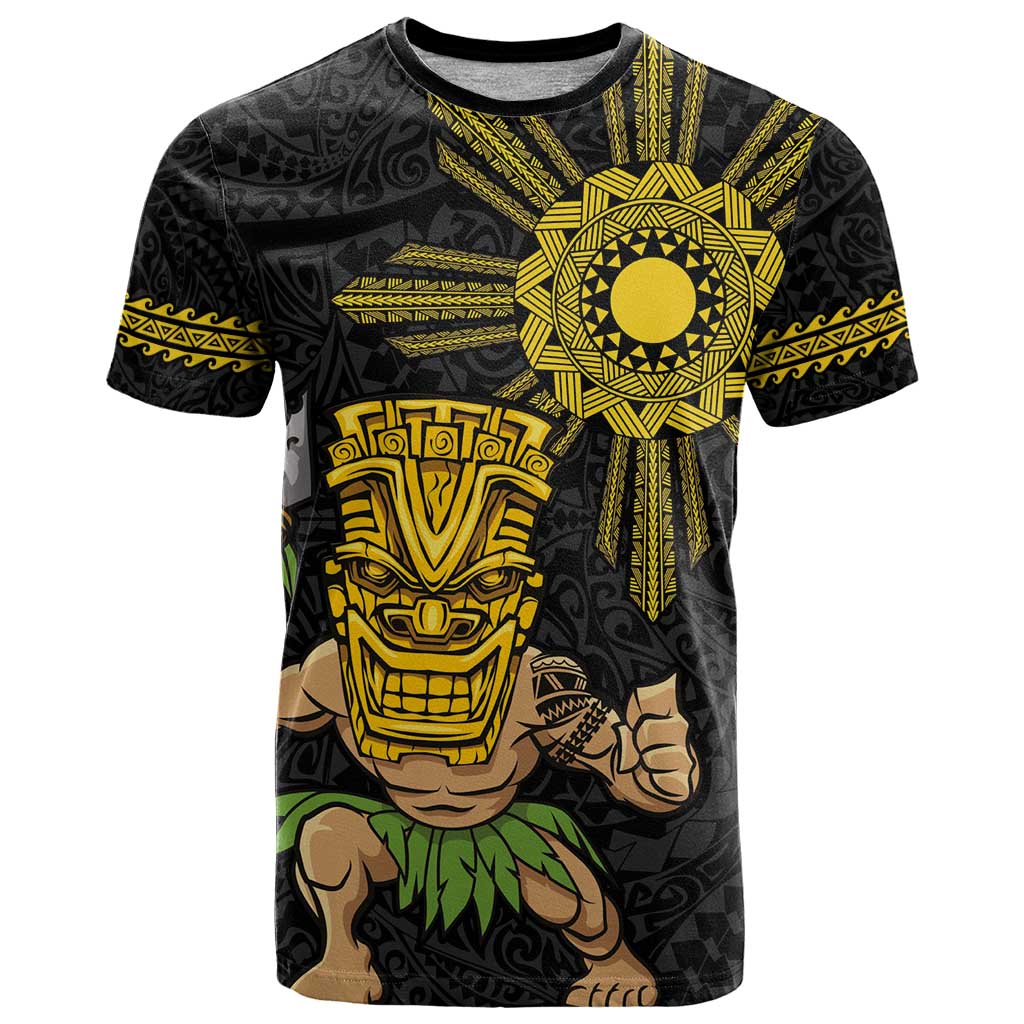 Hawaii and Philippines Together T Shirt Warrior Tiki Mask and Filipino Sun Polynesian Style