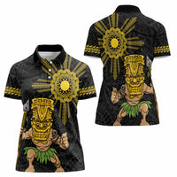 Hawaii and Philippines Together Women Polo Shirt Warrior Tiki Mask and Filipino Sun Polynesian Style LT03 - Polynesian Pride