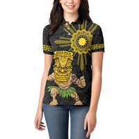 Hawaii and Philippines Together Women Polo Shirt Warrior Tiki Mask and Filipino Sun Polynesian Style LT03 - Polynesian Pride