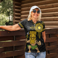 Hawaii and Philippines Together Women Polo Shirt Warrior Tiki Mask and Filipino Sun Polynesian Style LT03 - Polynesian Pride