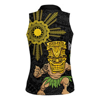 Hawaii and Philippines Together Women Sleeveless Polo Shirt Warrior Tiki Mask and Filipino Sun Polynesian Style LT03 - Polynesian Pride