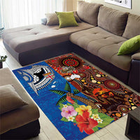 Fiji and Australia Together Area Rug Fijian Tapa Plants with Kangaroo and Aboriginal - Polynesian Pride