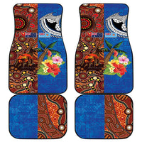 Fiji and Australia Together Car Mats Fijian Tapa Plants with Kangaroo and Aboriginal - Polynesian Pride