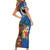 Fiji and Australia Together Family Matching Short Sleeve Bodycon Dress and Hawaiian Shirt Fijian Tapa Plants with Kangaroo and Aboriginal - Polynesian Pride
