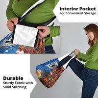 Fiji and Australia Together Grocery Bag Fijian Tapa Plants with Kangaroo and Aboriginal - Polynesian Pride