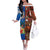 Fiji and Australia Together Off The Shoulder Long Sleeve Dress Fijian Tapa Plants with Kangaroo and Aboriginal - Polynesian Pride