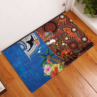 Fiji and Australia Together Rubber Doormat Fijian Tapa Plants with Kangaroo and Aboriginal - Polynesian Pride