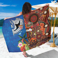 Fiji and Australia Together Sarong Fijian Tapa Plants with Kangaroo and Aboriginal - Polynesian Pride