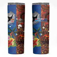 Fiji and Australia Together Skinny Tumbler Fijian Tapa Plants with Kangaroo and Aboriginal LT03 Black - Polynesian Pride