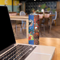 Fiji and Australia Together Skinny Tumbler Fijian Tapa Plants with Kangaroo and Aboriginal LT03 - Polynesian Pride