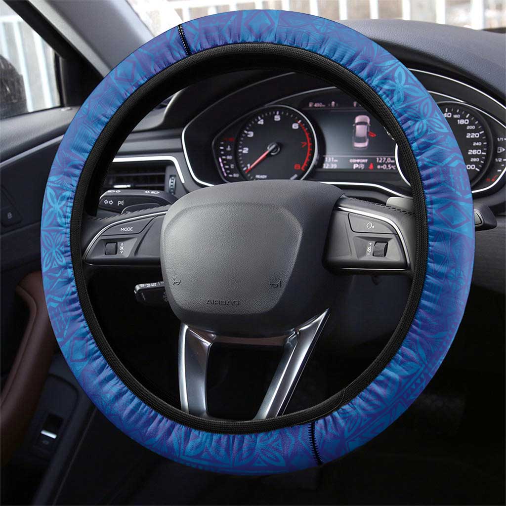 Fiji and Australia Together Steering Wheel Cover Fijian Tapa Plants with Kangaroo and Aboriginal - Polynesian Pride