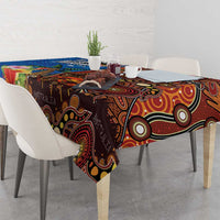 Fiji and Australia Together Tablecloth Fijian Tapa Plants with Kangaroo and Aboriginal - Polynesian Pride