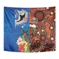 Fiji and Australia Together Tapestry Fijian Tapa Plants with Kangaroo and Aboriginal - Polynesian Pride