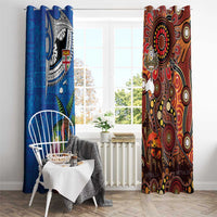 Fiji and Australia Together Window Curtain Fijian Tapa Plants with Kangaroo and Aboriginal - Polynesian Pride