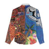 Fiji and Australia Together Women Casual Shirt Fijian Tapa Plants with Kangaroo and Aboriginal LT03 - Polynesian Pride