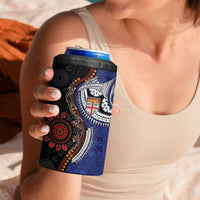 Fiji and Australia Together 4 in 1 Can Cooler Tumbler Kangaroo Aboriginal with Tribal Tapa Hibiscus Half Style - Polynesian Pride