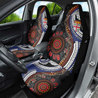Fiji and Australia Together Car Seat Cover Kangaroo Aboriginal with Tribal Tapa Hibiscus Half Style - Polynesian Pride
