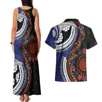 Fiji and Australia Together Couples Matching Tank Maxi Dress and Hawaiian Shirt Kangaroo Aboriginal with Tribal Tapa Hibiscus Half Style - Polynesian Pride