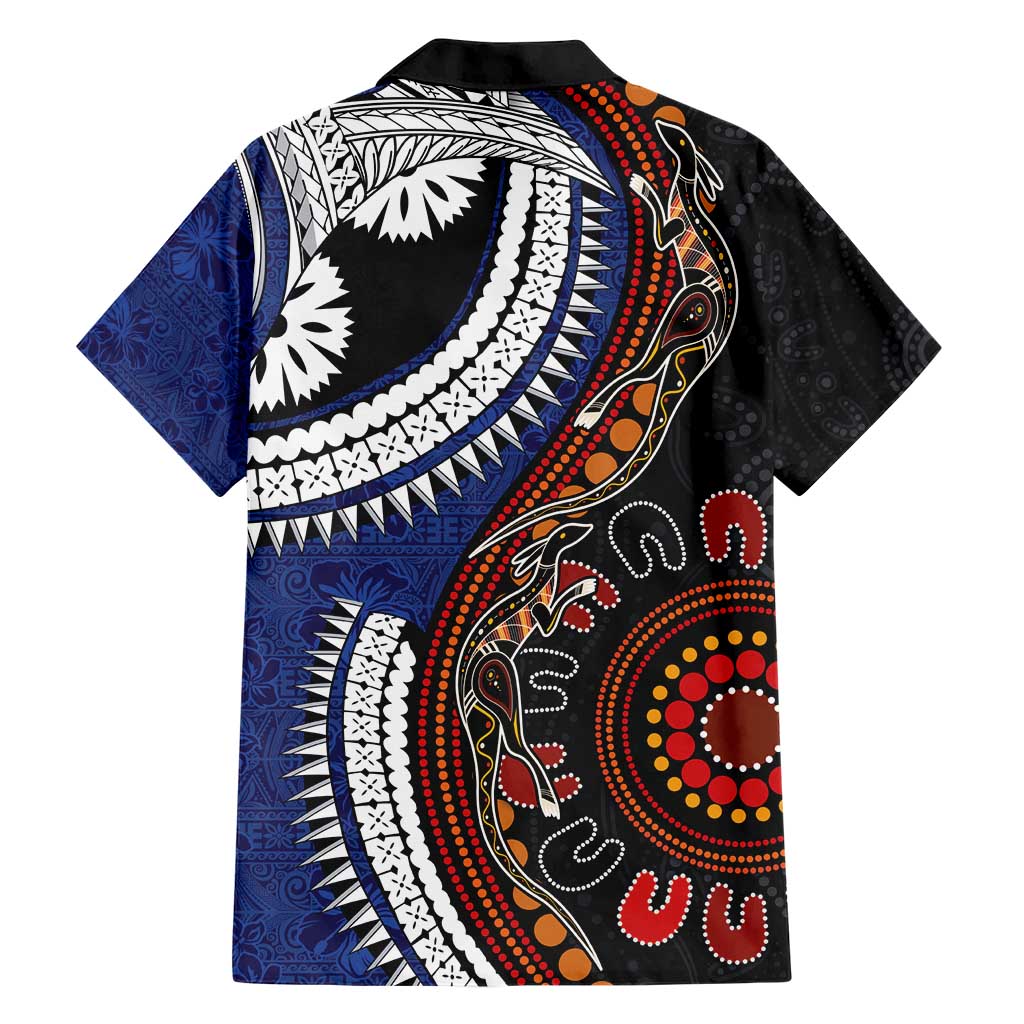Fiji and Australia Together Family Matching Short Sleeve Bodycon Dress and Hawaiian Shirt Kangaroo Aboriginal with Tribal Tapa Hibiscus Half Style - Polynesian Pride