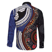 Fiji and Australia Together Family Matching Short Sleeve Bodycon Dress and Hawaiian Shirt Kangaroo Aboriginal with Tribal Tapa Hibiscus Half Style - Polynesian Pride