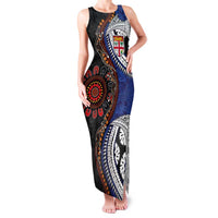 Fiji and Australia Together Family Matching Tank Maxi Dress and Hawaiian Shirt Kangaroo Aboriginal with Tribal Tapa Hibiscus Half Style - Polynesian Pride