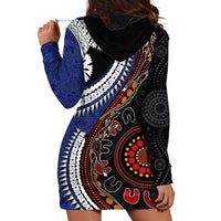 Fiji and Australia Together Hoodie Dress Kangaroo Aboriginal with Tribal Tapa Hibiscus Half Style - Polynesian Pride