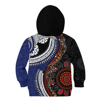 Fiji and Australia Together Kid Hoodie Kangaroo Aboriginal with Tribal Tapa Hibiscus Half Style - Polynesian Pride