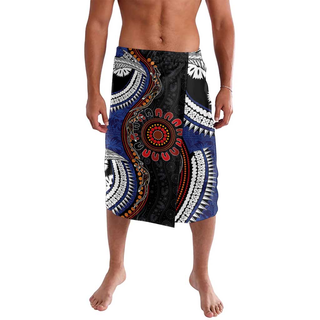 Fiji and Australia Together Lavalava Kangaroo Aboriginal with Tribal Tapa Hibiscus Half Style - Polynesian Pride