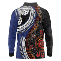 Fiji and Australia Together Long Sleeve Polo Shirt Kangaroo Aboriginal with Tribal Tapa Hibiscus Half Style LT03 - Polynesian Pride