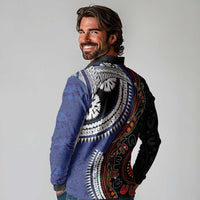 Fiji and Australia Together Long Sleeve Polo Shirt Kangaroo Aboriginal with Tribal Tapa Hibiscus Half Style LT03 - Polynesian Pride
