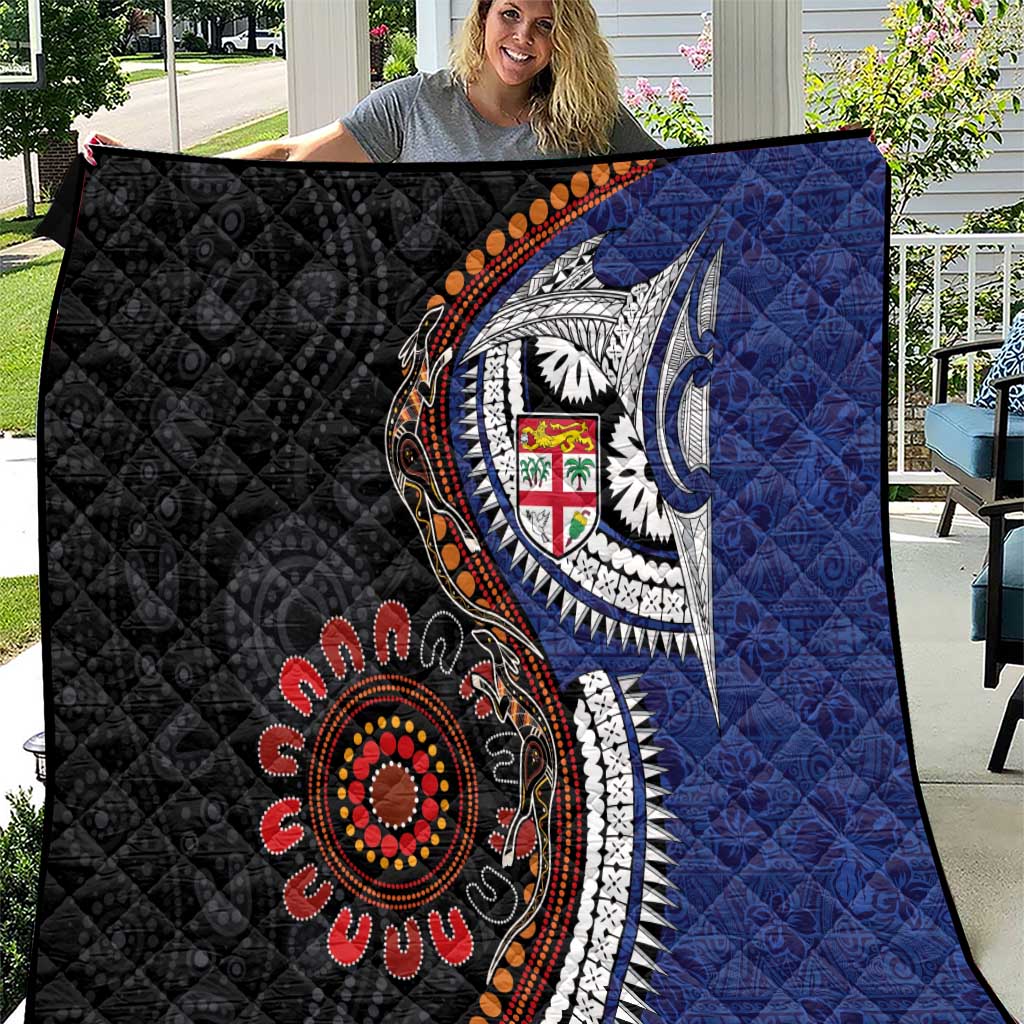 Fiji and Australia Together Quilt Kangaroo Aboriginal with Tribal Tapa Hibiscus Half Style - Polynesian Pride