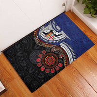 Fiji and Australia Together Rubber Doormat Kangaroo Aboriginal with Tribal Tapa Hibiscus Half Style - Polynesian Pride