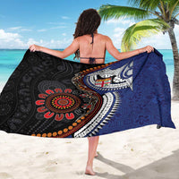 Fiji and Australia Together Sarong Kangaroo Aboriginal with Tribal Tapa Hibiscus Half Style - Polynesian Pride