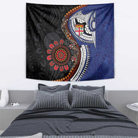 Fiji and Australia Together Tapestry Kangaroo Aboriginal with Tribal Tapa Hibiscus Half Style - Polynesian Pride
