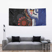 Fiji and Australia Together Tapestry Kangaroo Aboriginal with Tribal Tapa Hibiscus Half Style - Polynesian Pride