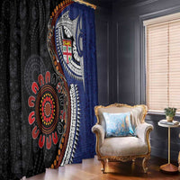 Fiji and Australia Together Window Curtain Kangaroo Aboriginal with Tribal Tapa Hibiscus Half Style - Polynesian Pride