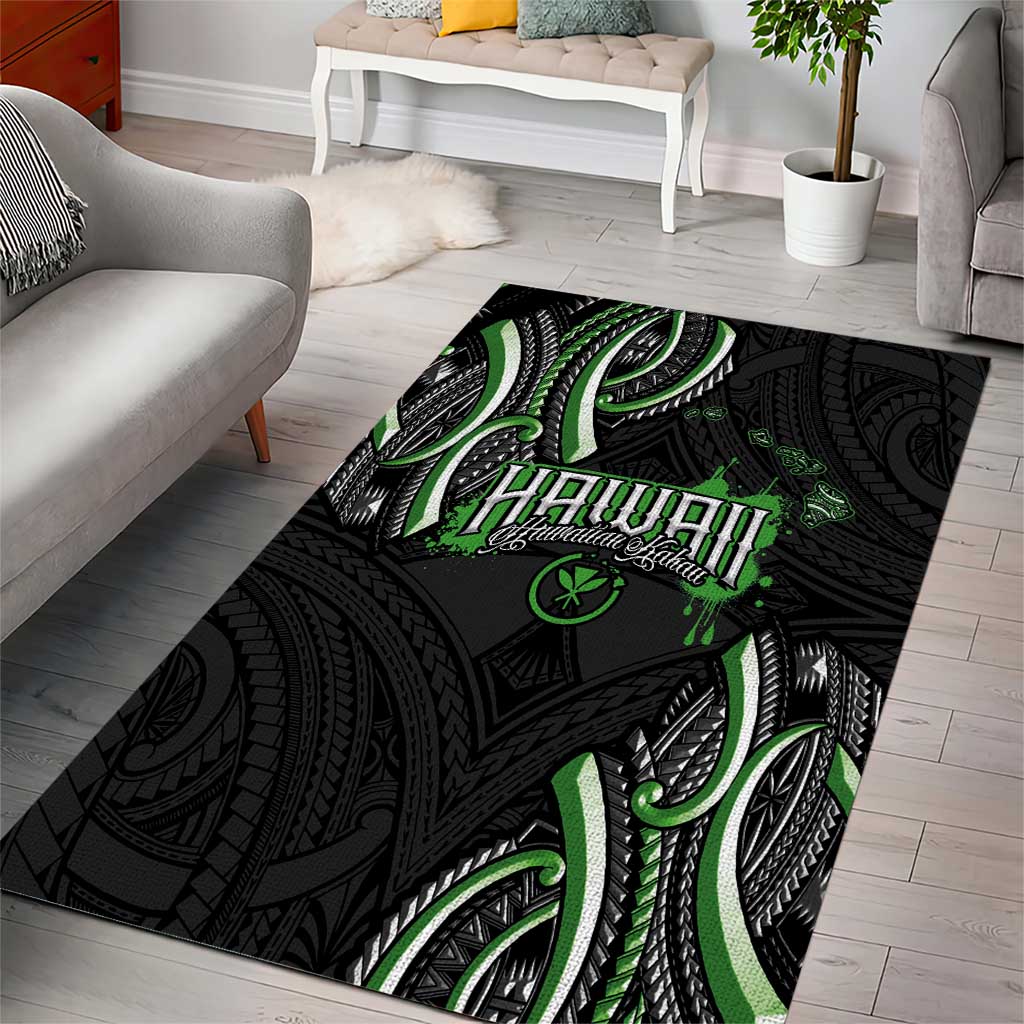 Traditional Art Hawaiian Kakau Tattoos Area Rug Green Color - Polynesian Pride