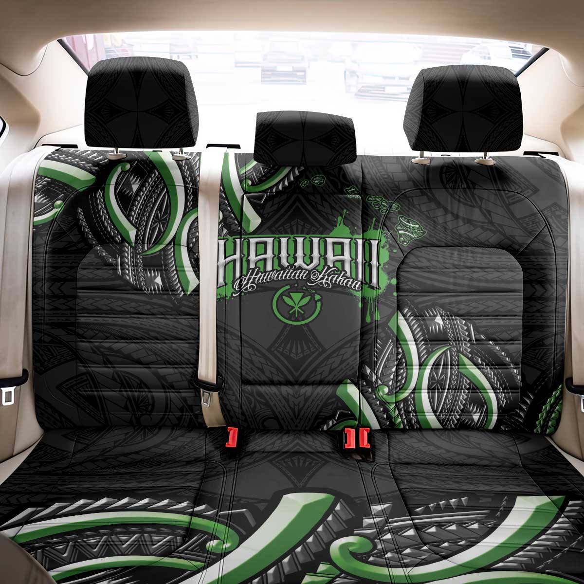 Traditional Art Hawaiian Kakau Tattoos Back Car Seat Cover Green Color - Polynesian Pride