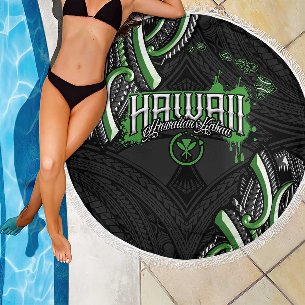 Traditional Art Hawaiian Kakau Tattoos Beach Blanket Green Color - Polynesian Pride