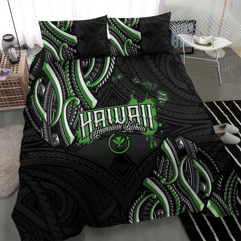 Traditional Art Hawaiian Kakau Tattoos Bedding Set Green Color - Polynesian Pride